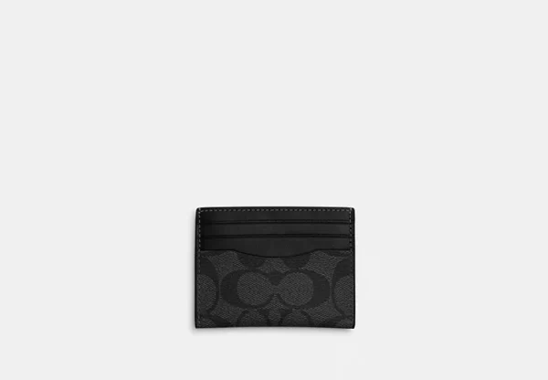 Coach Slim Id Card Case In Signature Canvas gunmetal black