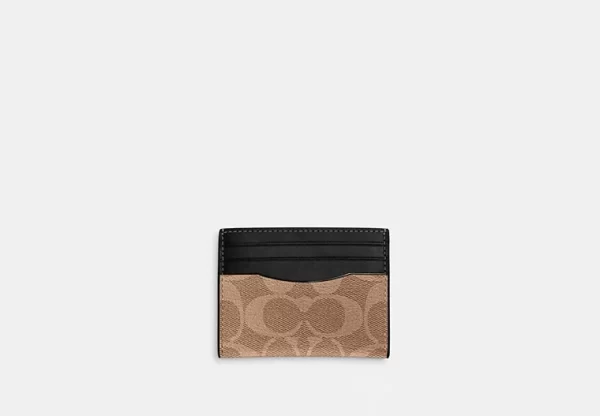 Coach Slim Id Card Case In Signature Canvas gunmetal black tan